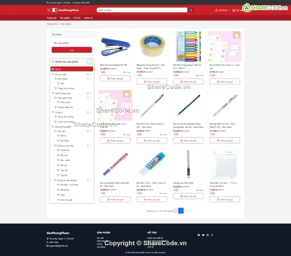 văn phòng phẩm,laravel,web thương mại điện tử,tm